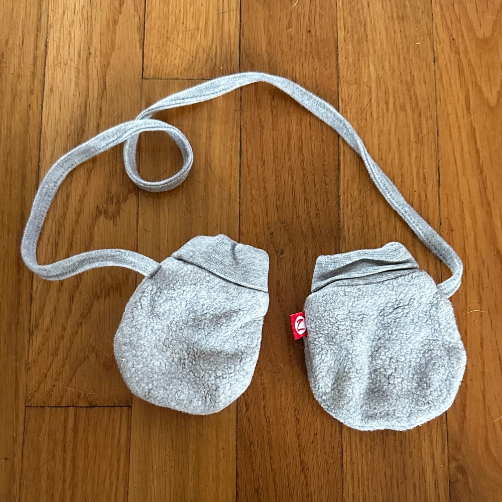 Zutano Cozy Gray Mittens on a string